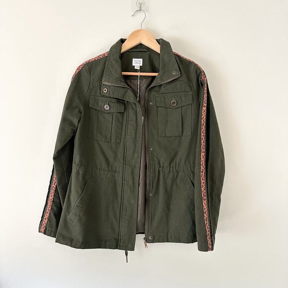 Peyton Jensen x Evereve Animal Print Sleeve Utility Jacket Green S - Picture 1 of 8